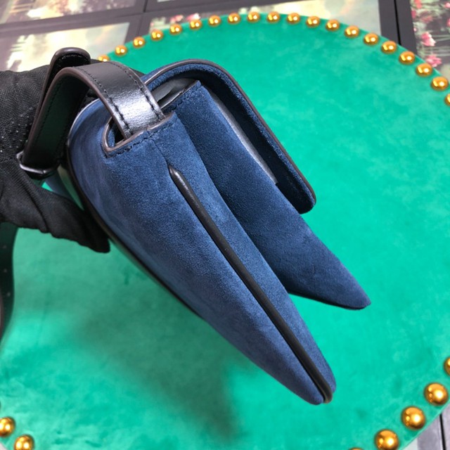 Gucci經典款女包 550129 古馳Arli系列 藍磨砂皮 古馳Gucci小號翻蓋肩背包  gqy2866